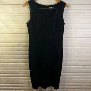 DKNY Black Leather Trim and Wool Sleeveless Business Dress, Women’s Size 8